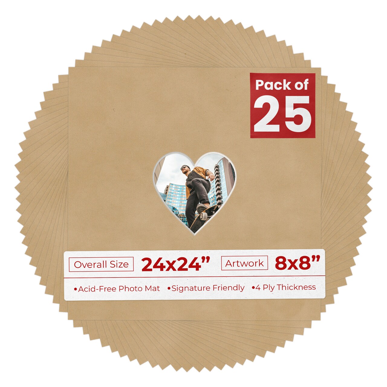 Beige Suede Mat Board for 24x24 Frames - Heart Opening for 8x8 Photos